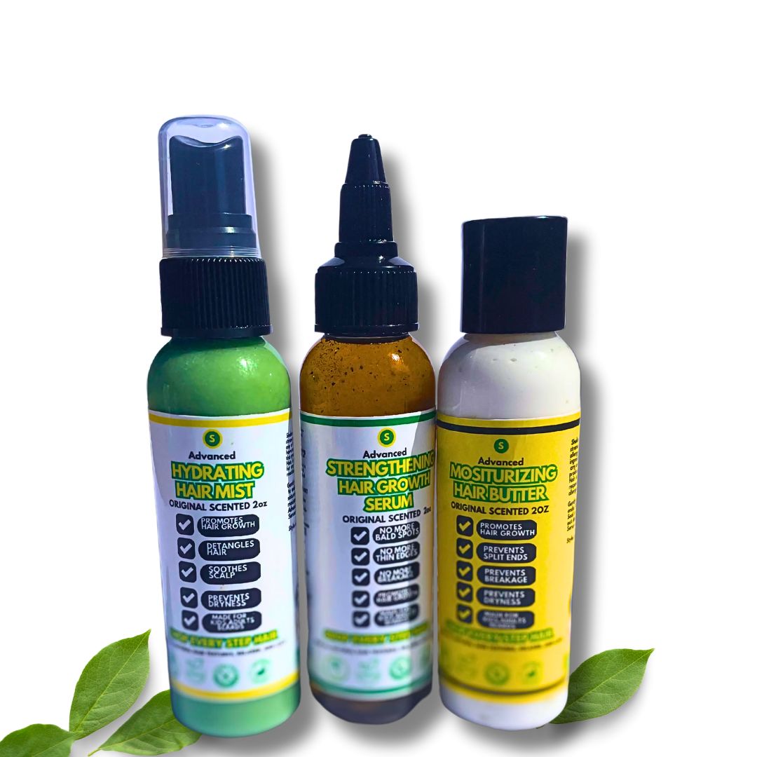 Relying on just one product won't deliver the hair retention and growth you desire. However, when you combine these three powerhouse products, you'll achieve amazing results that truly elevate your hair game!
Our Hydrate, Moisturize, and Seal Bundle is specially crafted for the unique needs of natural hair, providing the perfect solution to achieve long, head-turning locks.
This bundle includes our Advanced Growth Hydrating Hair Mist, a refreshing spray infused with natural botanicals that delivers an ins